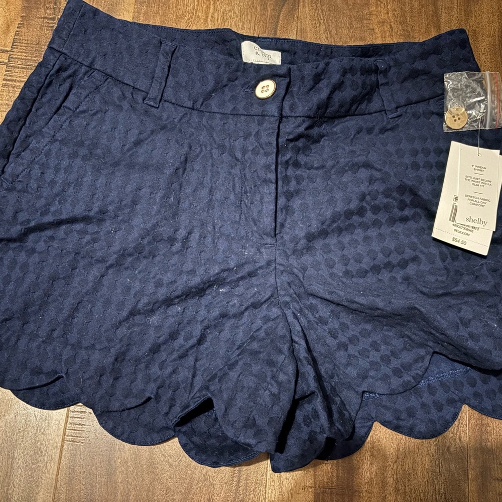 Selby Navy Blue Scalloped Shorts